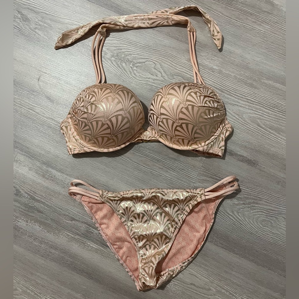 Victoria’s Secret pink & metallic gold Bombshell bikini size 36c/Large